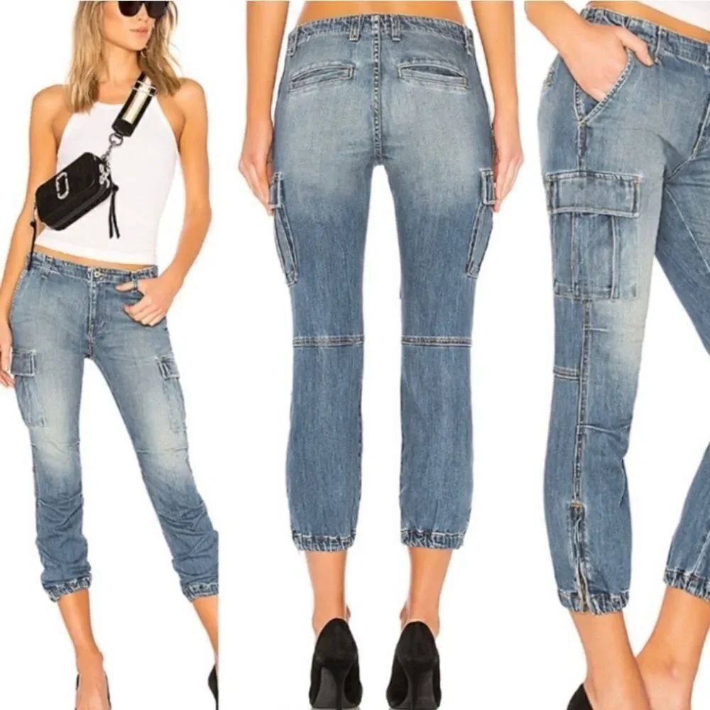 Nili Lotan Cargo Military Cropped Denim, Vintage Wash Sz 28